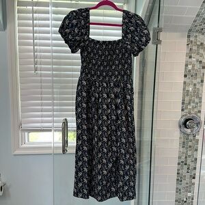 J.Crew navy blue and white smocked short sleeve dress, size M